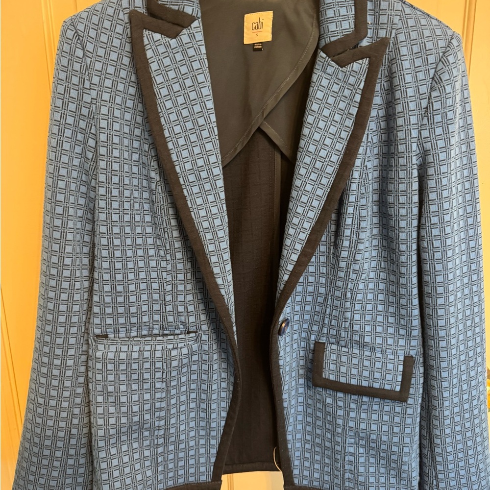 Cabi Blue Geometric Blazer with Black Trim | Structured Modern Classic